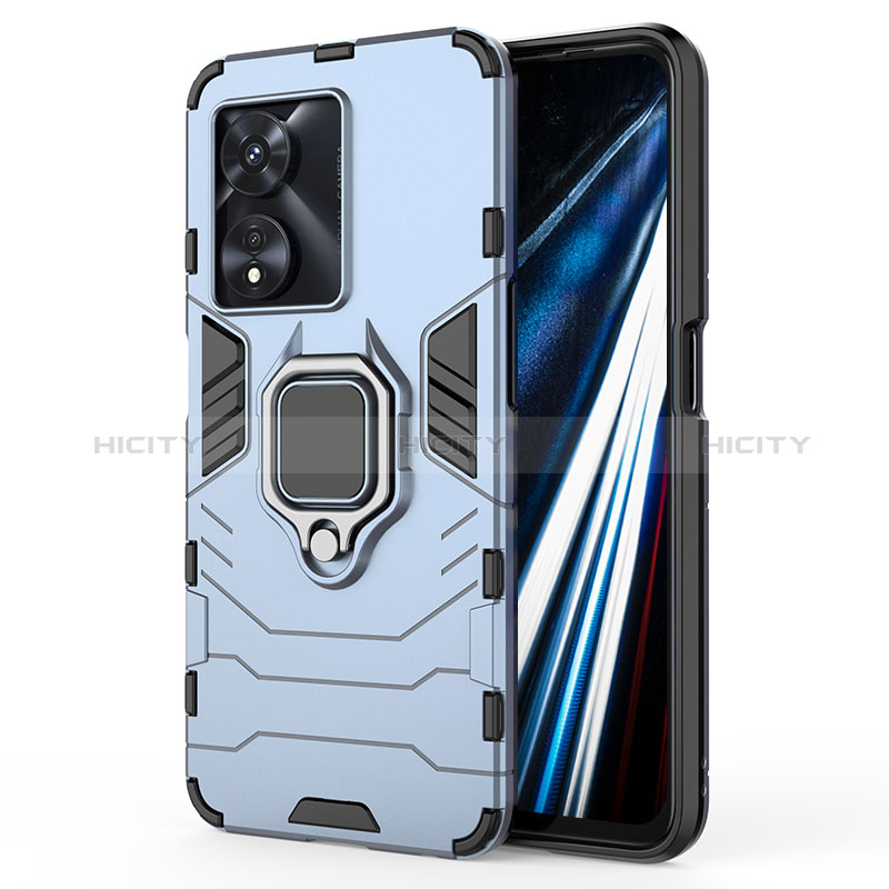 Funda Bumper Silicona y Plastico Mate Carcasa con Magnetico Anillo de dedo Soporte para Oppo A78 4G Azul