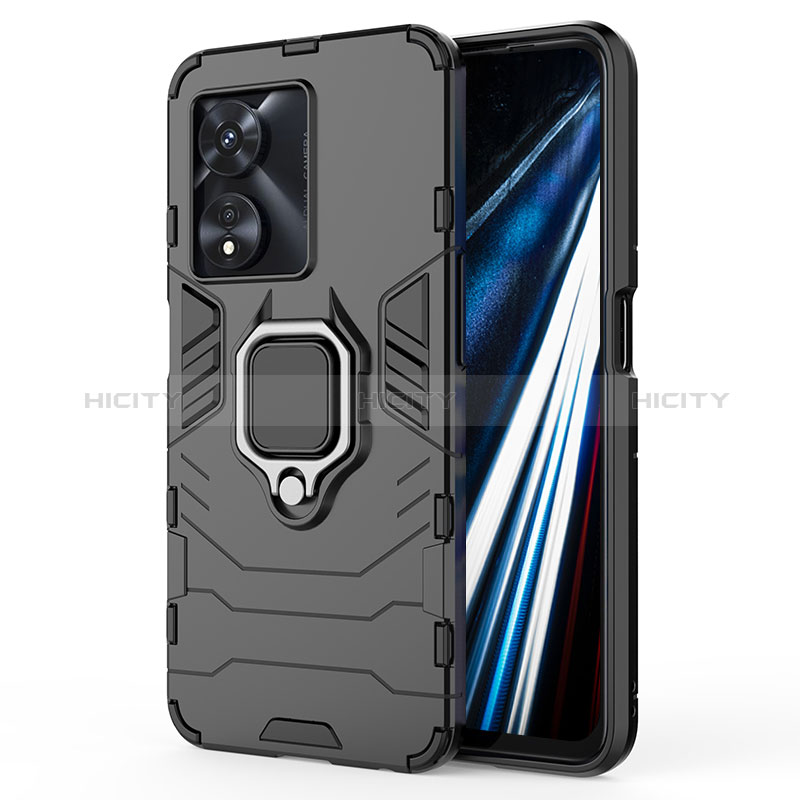 Funda Bumper Silicona y Plastico Mate Carcasa con Magnetico Anillo de dedo Soporte para Oppo A78 4G Negro