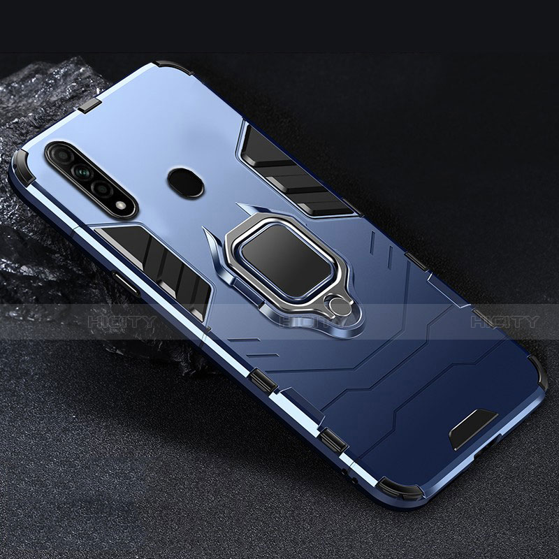 Funda Bumper Silicona y Plastico Mate Carcasa con Magnetico Anillo de dedo Soporte para Oppo A8 Azul