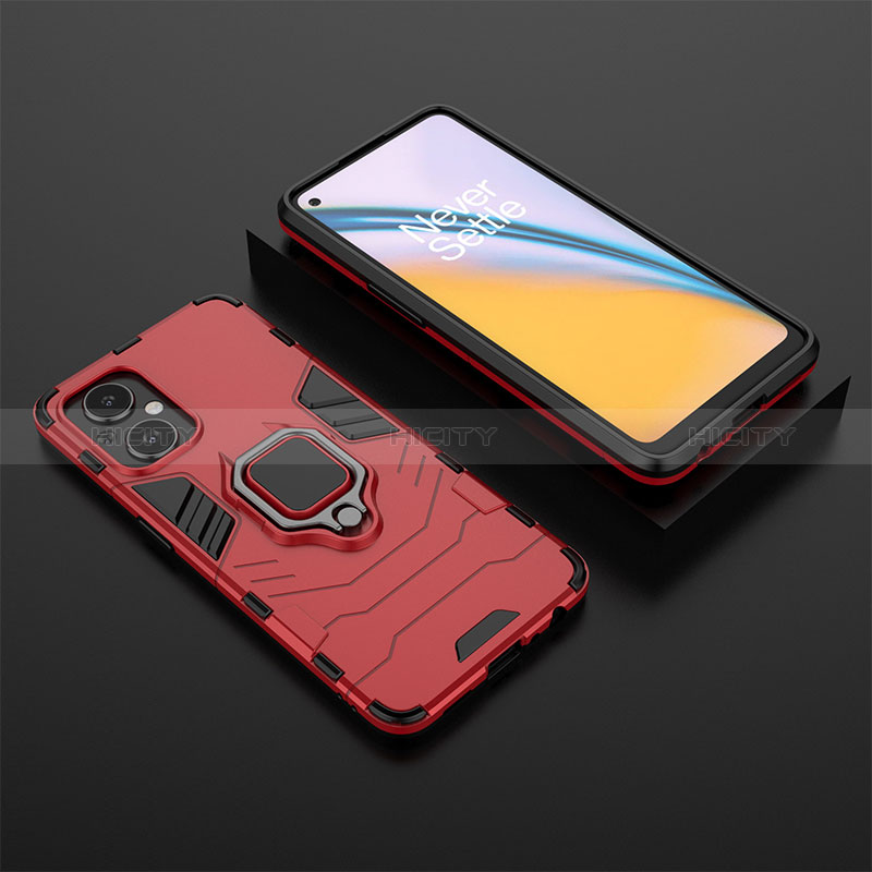 Funda Bumper Silicona y Plastico Mate Carcasa con Magnetico Anillo de dedo Soporte para Oppo A96 5G Rojo