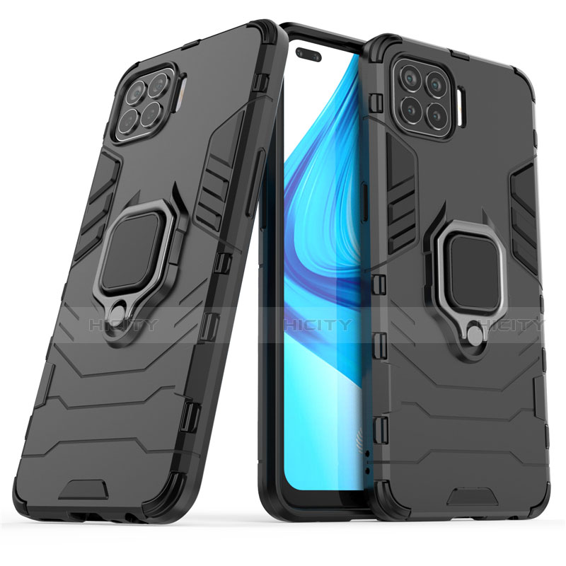 Funda Bumper Silicona y Plastico Mate Carcasa con Magnetico Anillo de dedo Soporte para Oppo F17 Pro