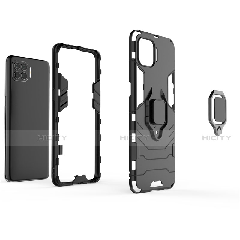 Funda Bumper Silicona y Plastico Mate Carcasa con Magnetico Anillo de dedo Soporte para Oppo F17 Pro