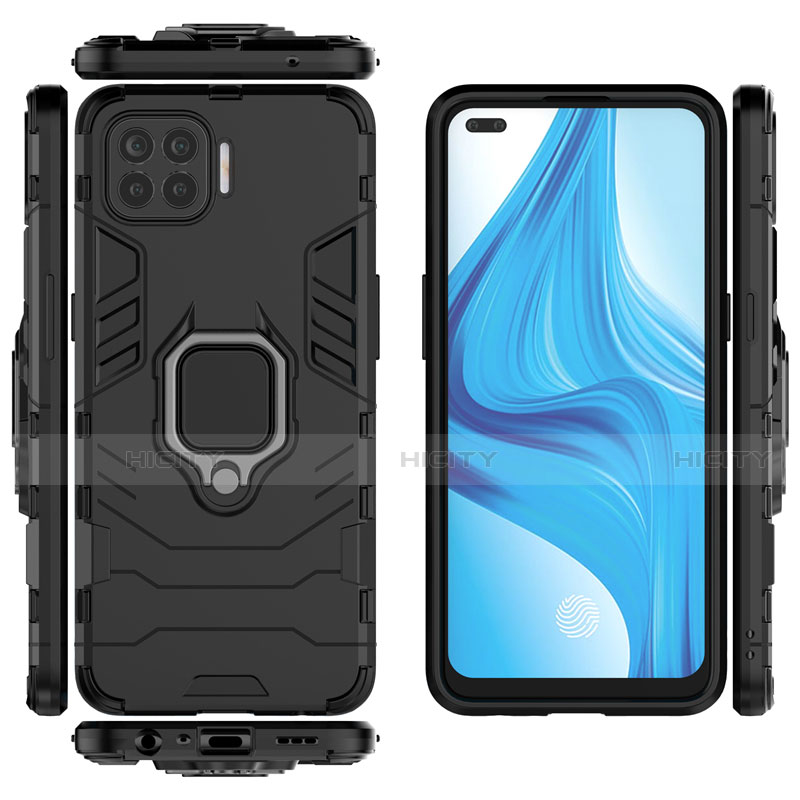 Funda Bumper Silicona y Plastico Mate Carcasa con Magnetico Anillo de dedo Soporte para Oppo F17 Pro