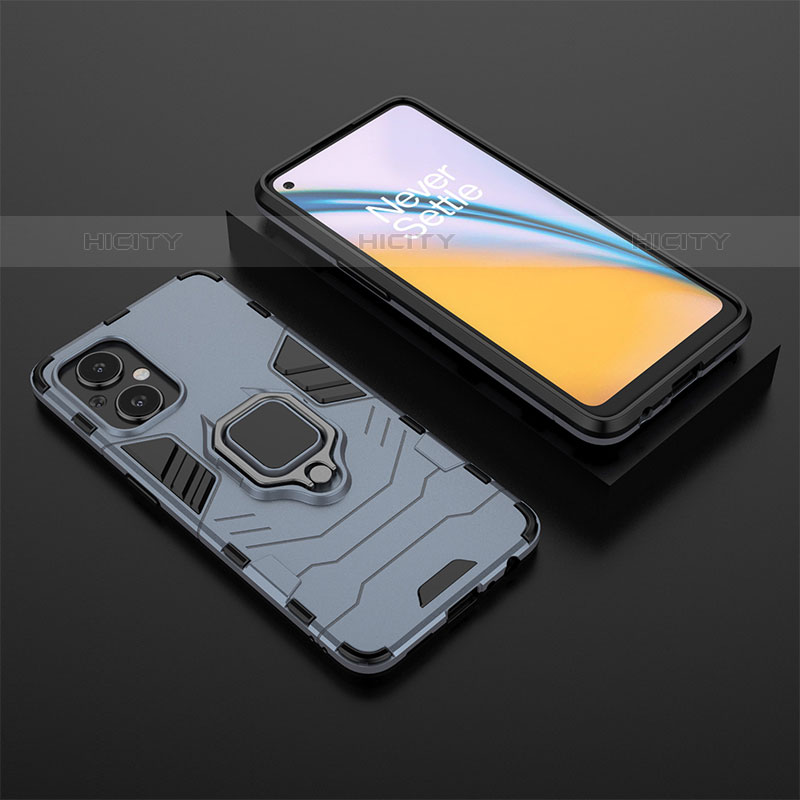 Funda Bumper Silicona y Plastico Mate Carcasa con Magnetico Anillo de dedo Soporte para Oppo F21 Pro 5G Azul