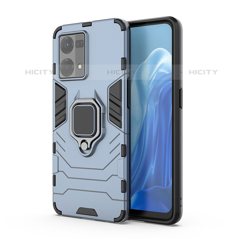 Funda Bumper Silicona y Plastico Mate Carcasa con Magnetico Anillo de dedo Soporte para Oppo F21s Pro 4G Azul