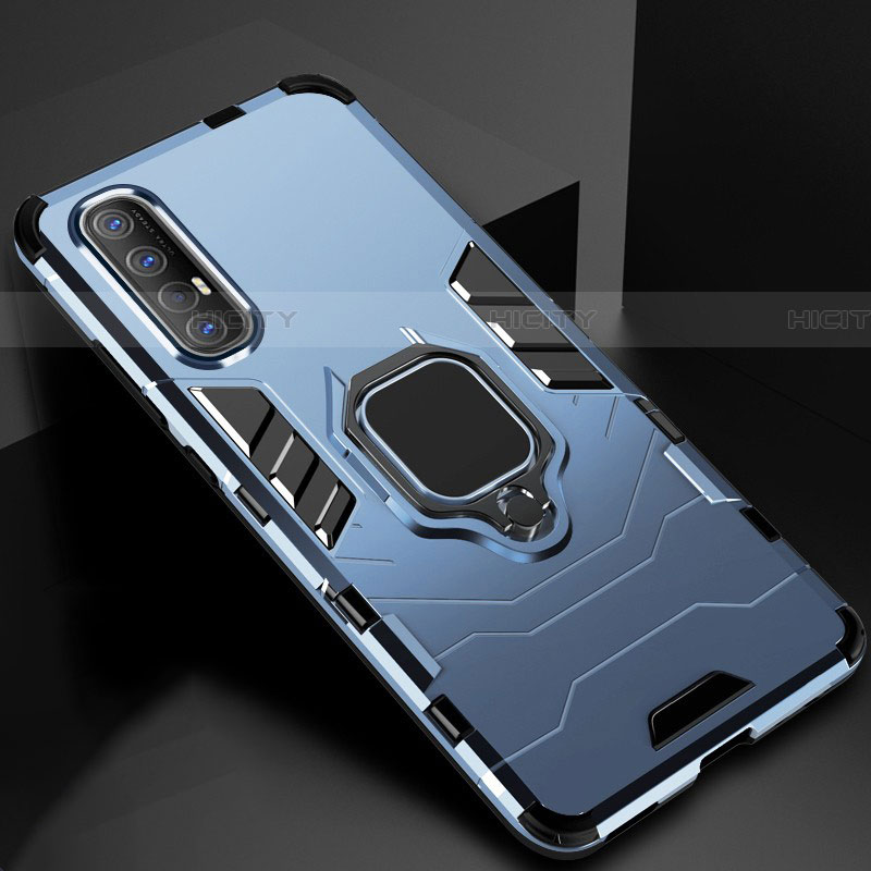 Funda Bumper Silicona y Plastico Mate Carcasa con Magnetico Anillo de dedo Soporte para Oppo Find X2 Neo Azul