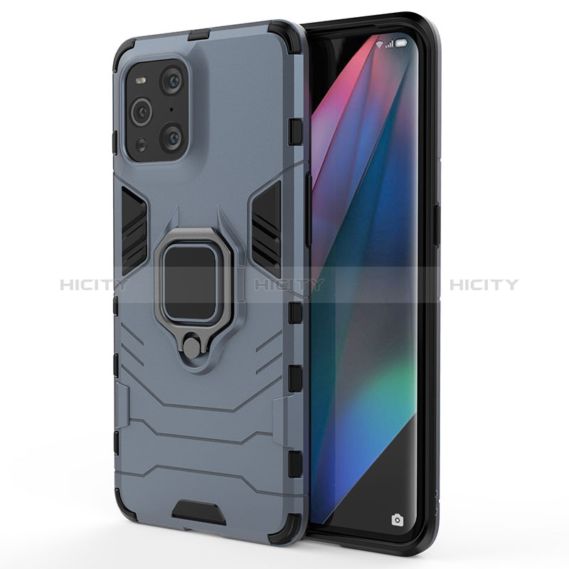 Funda Bumper Silicona y Plastico Mate Carcasa con Magnetico Anillo de dedo Soporte para Oppo Find X3 5G