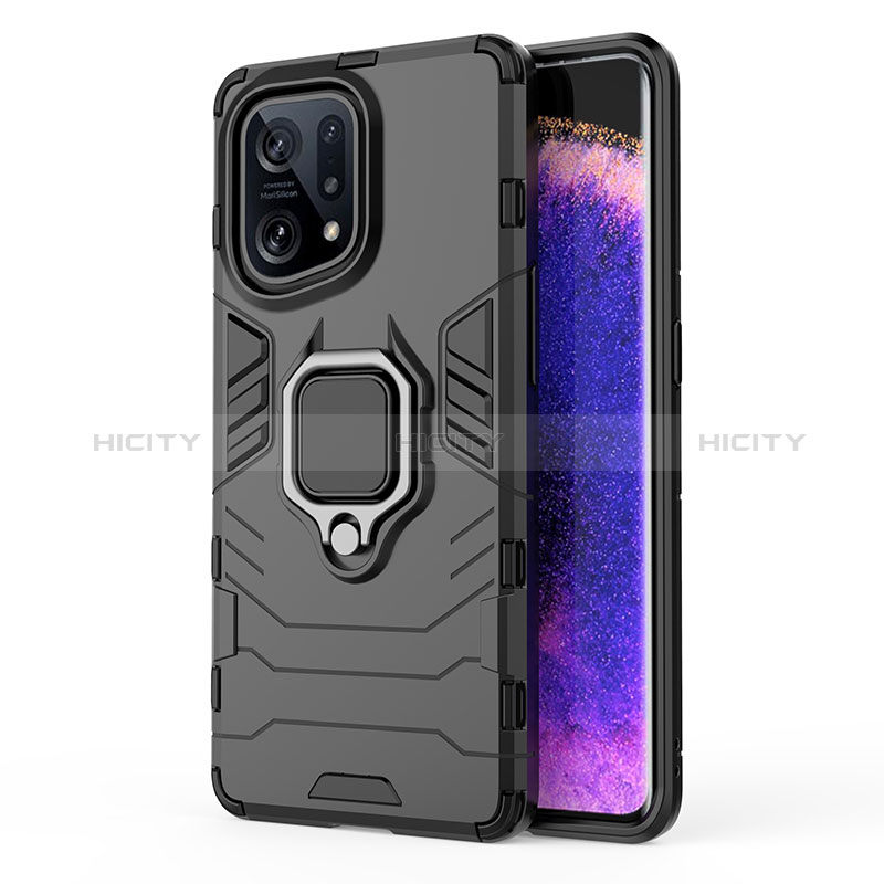 Funda Bumper Silicona y Plastico Mate Carcasa con Magnetico Anillo de dedo Soporte para Oppo Find X5 5G