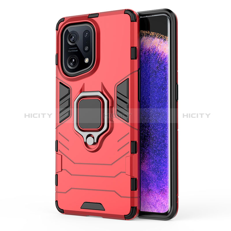 Funda Bumper Silicona y Plastico Mate Carcasa con Magnetico Anillo de dedo Soporte para Oppo Find X5 5G