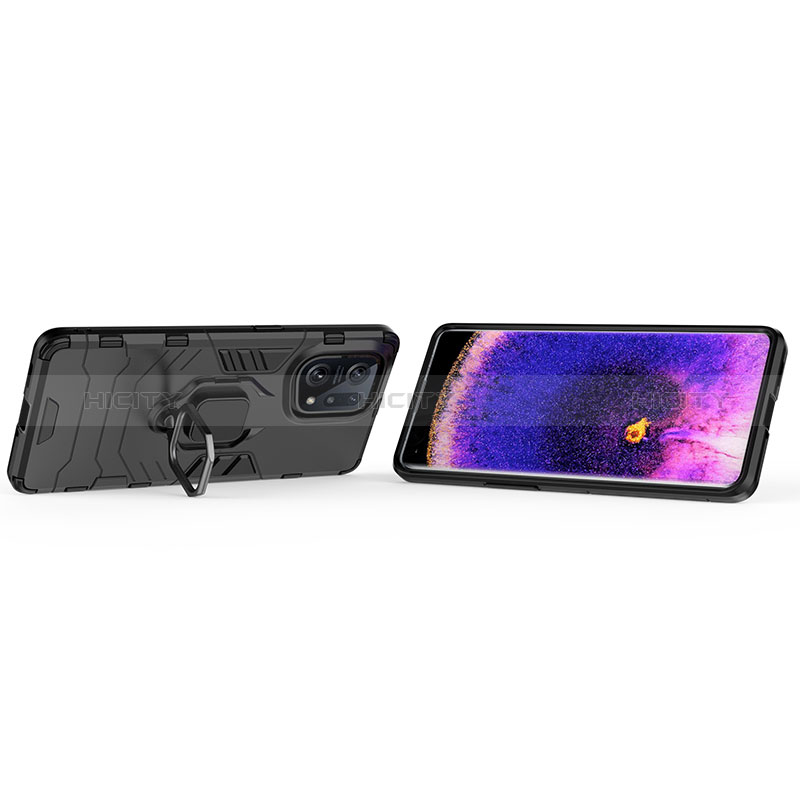 Funda Bumper Silicona y Plastico Mate Carcasa con Magnetico Anillo de dedo Soporte para Oppo Find X5 5G