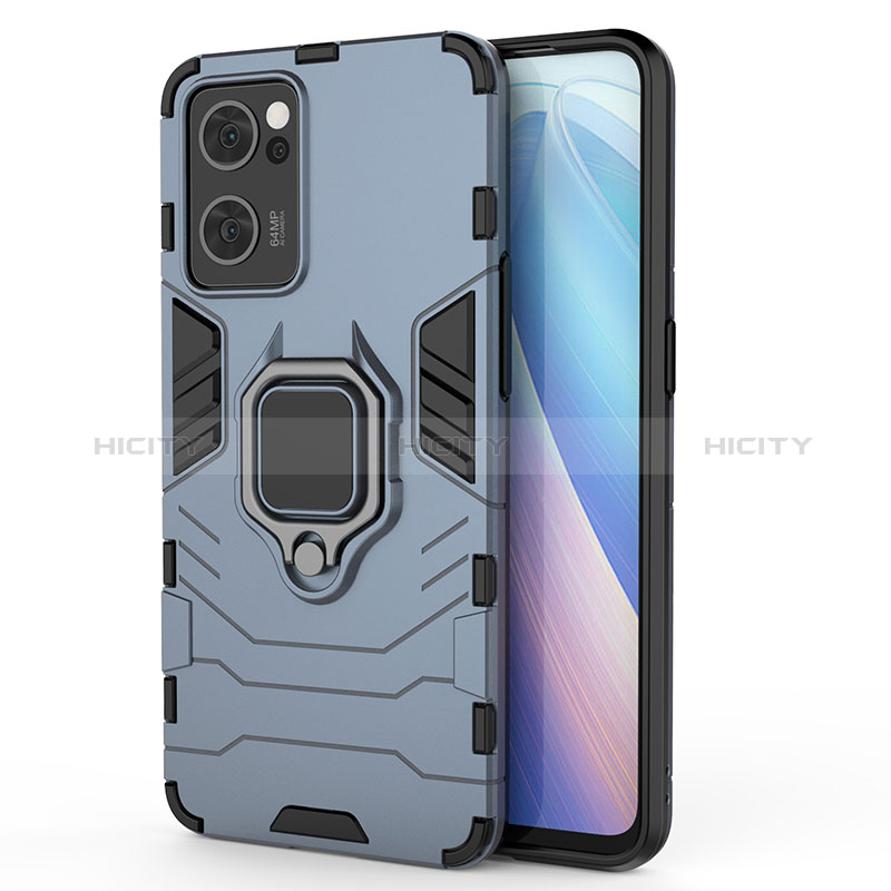 Funda Bumper Silicona y Plastico Mate Carcasa con Magnetico Anillo de dedo Soporte para Oppo Find X5 Lite 5G Azul