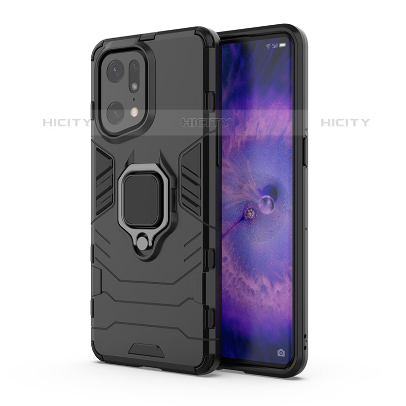 Funda Bumper Silicona y Plastico Mate Carcasa con Magnetico Anillo de dedo Soporte para Oppo Find X5 Pro 5G