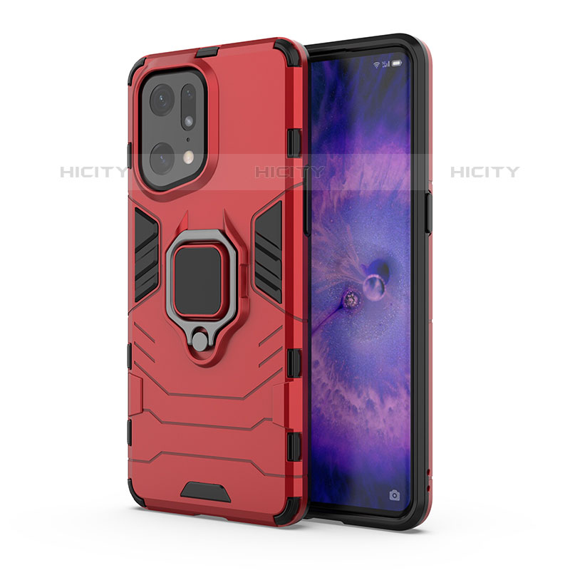 Funda Bumper Silicona y Plastico Mate Carcasa con Magnetico Anillo de dedo Soporte para Oppo Find X5 Pro 5G