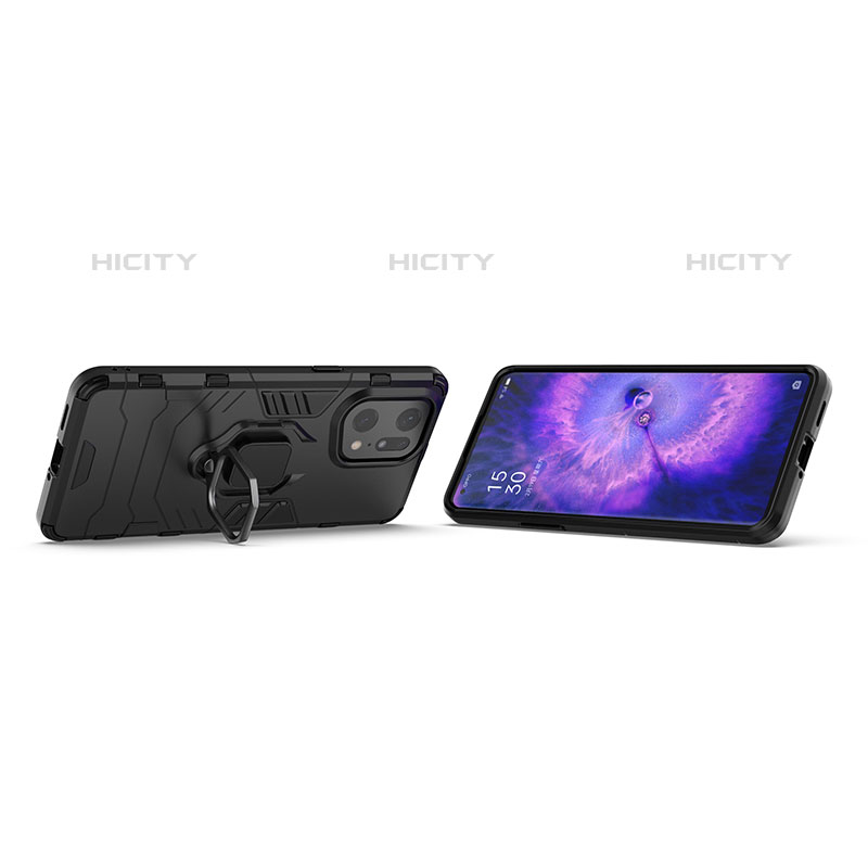 Funda Bumper Silicona y Plastico Mate Carcasa con Magnetico Anillo de dedo Soporte para Oppo Find X5 Pro 5G