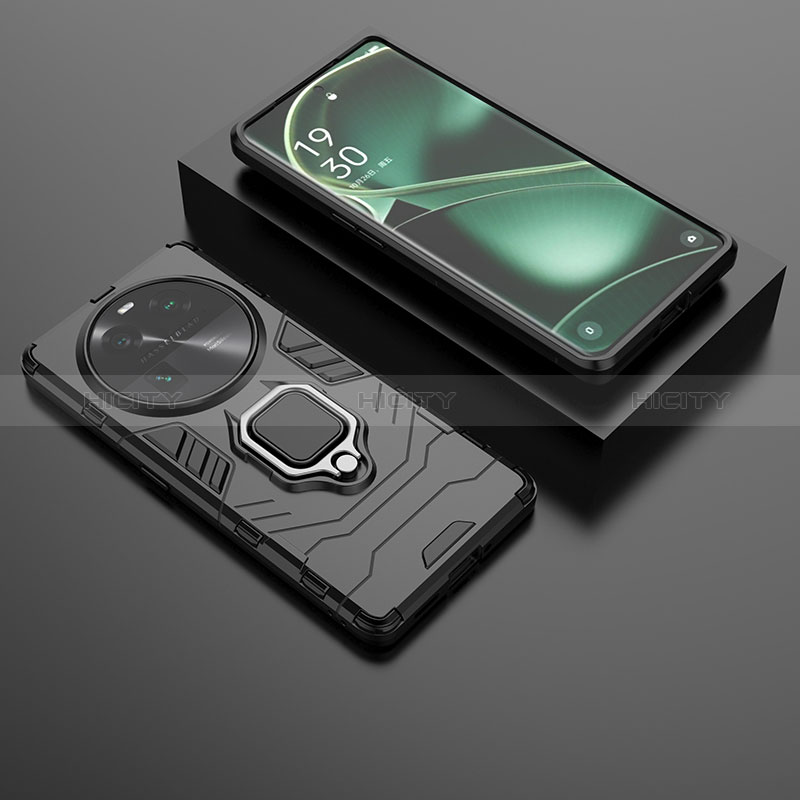 Funda Bumper Silicona y Plastico Mate Carcasa con Magnetico Anillo de dedo Soporte para Oppo Find X6 5G