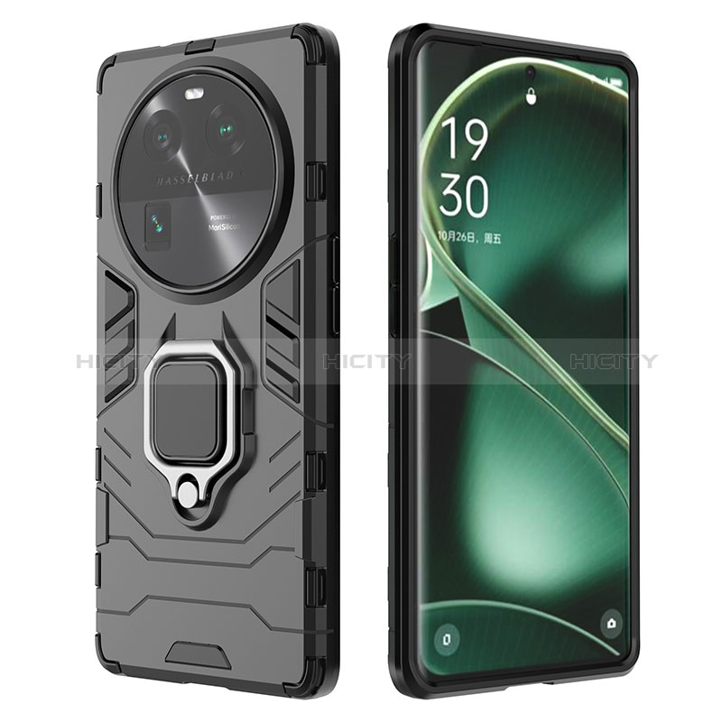 Funda Bumper Silicona y Plastico Mate Carcasa con Magnetico Anillo de dedo Soporte para Oppo Find X6 5G