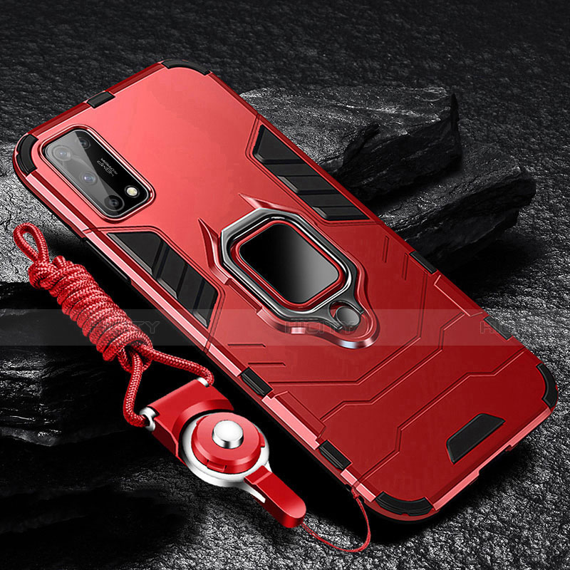 Funda Bumper Silicona y Plastico Mate Carcasa con Magnetico Anillo de dedo Soporte para Oppo K7x 5G Rojo