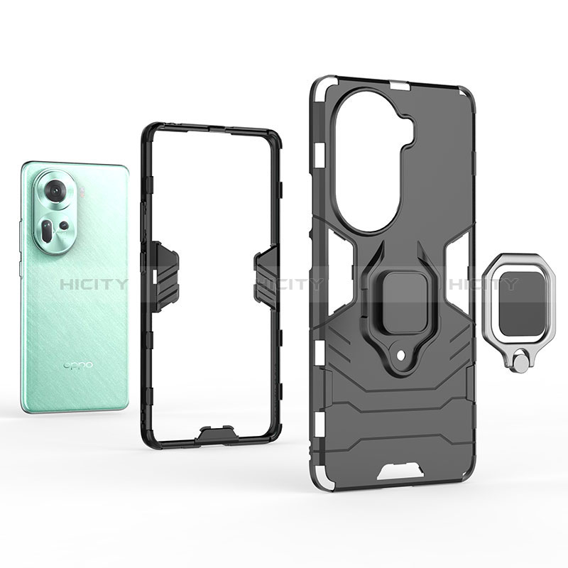 Funda Bumper Silicona y Plastico Mate Carcasa con Magnetico Anillo de dedo Soporte para Oppo Reno11 5G