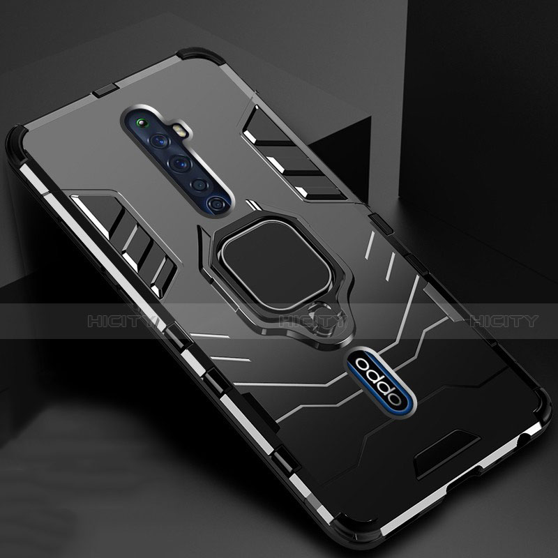 Funda Bumper Silicona y Plastico Mate Carcasa con Magnetico Anillo de dedo Soporte para Oppo Reno2 Z Negro