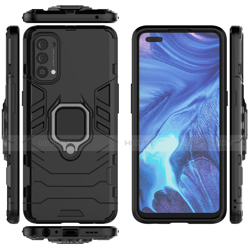 Funda Bumper Silicona y Plastico Mate Carcasa con Magnetico Anillo de dedo Soporte para Oppo Reno4 4G