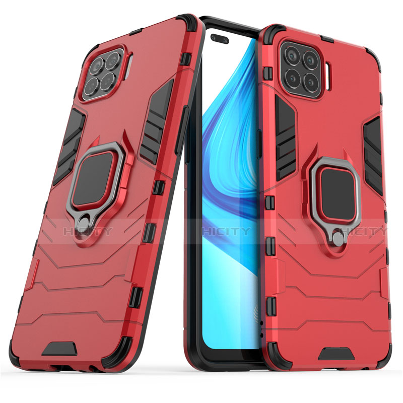 Funda Bumper Silicona y Plastico Mate Carcasa con Magnetico Anillo de dedo Soporte para Oppo Reno4 Lite