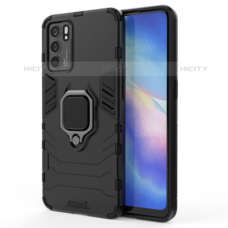 Funda Bumper Silicona y Plastico Mate Carcasa con Magnetico Anillo de dedo Soporte para Oppo Reno6 5G