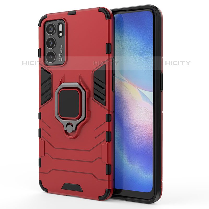 Funda Bumper Silicona y Plastico Mate Carcasa con Magnetico Anillo de dedo Soporte para Oppo Reno6 5G