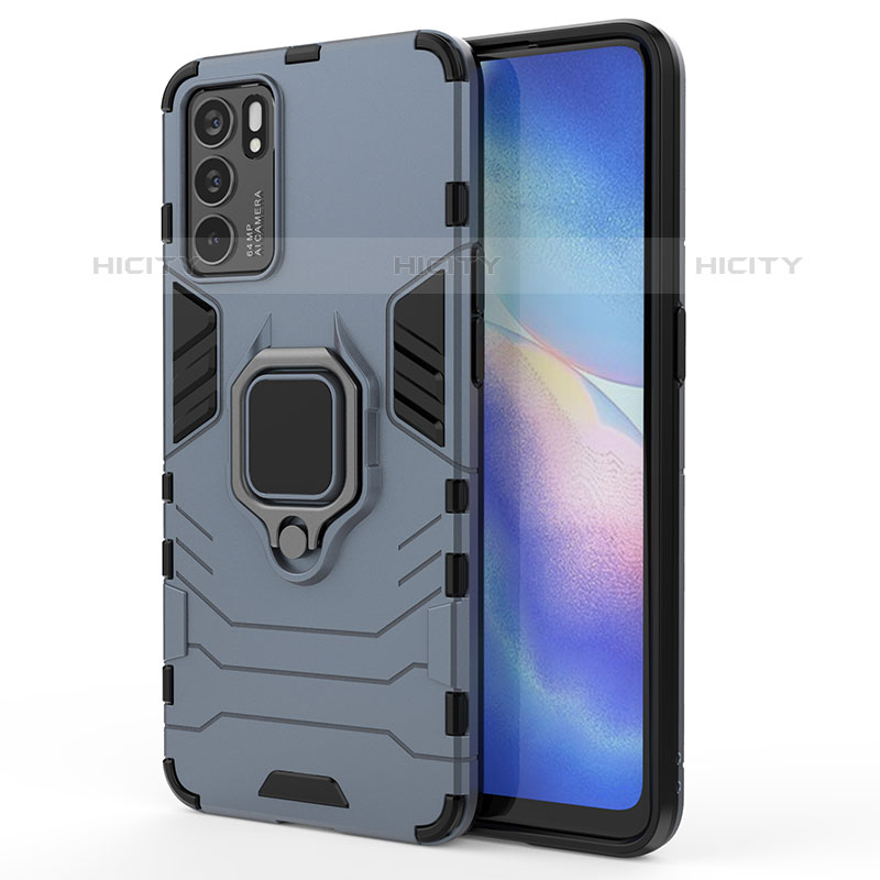 Funda Bumper Silicona y Plastico Mate Carcasa con Magnetico Anillo de dedo Soporte para Oppo Reno6 5G