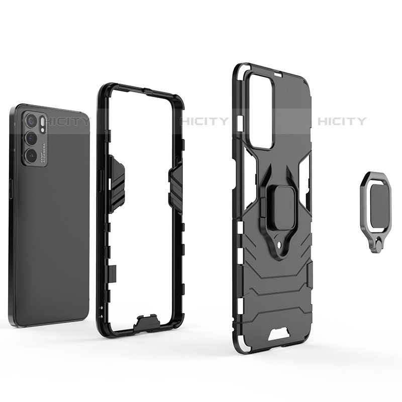 Funda Bumper Silicona y Plastico Mate Carcasa con Magnetico Anillo de dedo Soporte para Oppo Reno6 5G