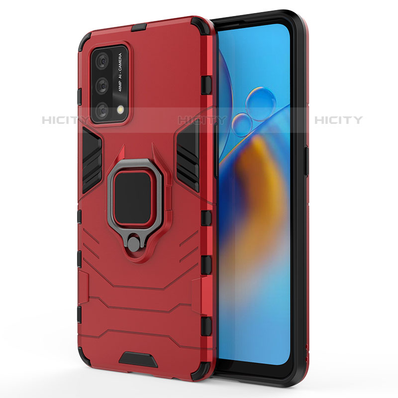 Funda Bumper Silicona y Plastico Mate Carcasa con Magnetico Anillo de dedo Soporte para Oppo Reno6 Lite Rojo