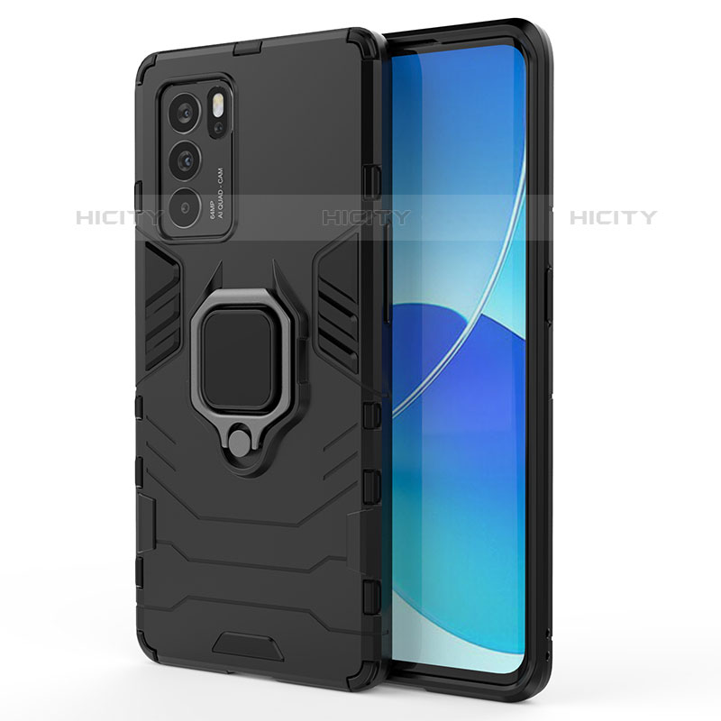 Funda Bumper Silicona y Plastico Mate Carcasa con Magnetico Anillo de dedo Soporte para Oppo Reno6 Pro 5G India