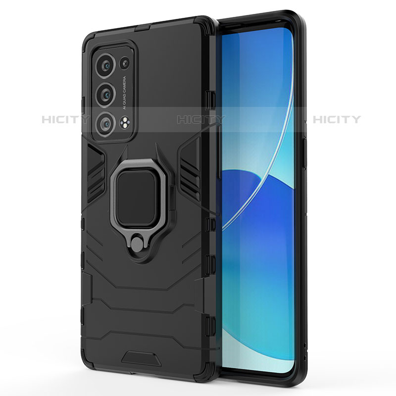 Funda Bumper Silicona y Plastico Mate Carcasa con Magnetico Anillo de dedo Soporte para Oppo Reno6 Pro+ Plus 5G