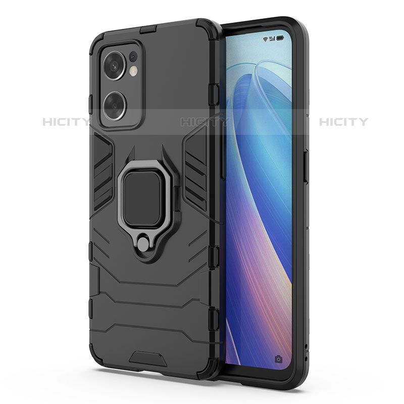 Funda Bumper Silicona y Plastico Mate Carcasa con Magnetico Anillo de dedo Soporte para Oppo Reno7 SE 5G