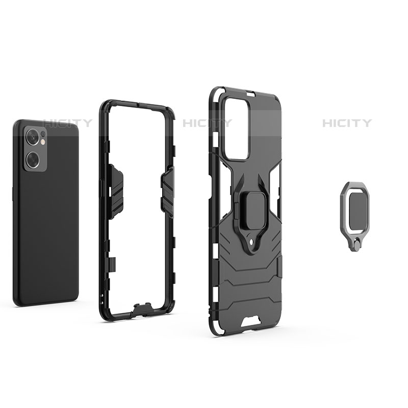 Funda Bumper Silicona y Plastico Mate Carcasa con Magnetico Anillo de dedo Soporte para Oppo Reno7 SE 5G