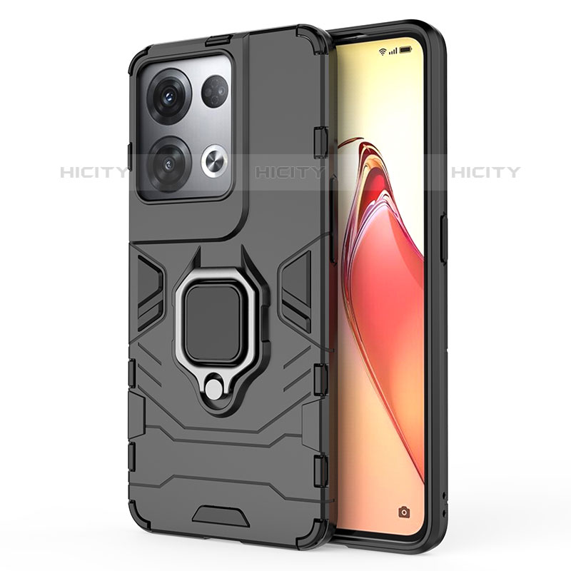 Funda Bumper Silicona y Plastico Mate Carcasa con Magnetico Anillo de dedo Soporte para Oppo Reno8 Pro 5G