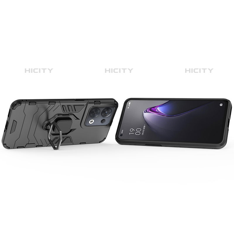 Funda Bumper Silicona y Plastico Mate Carcasa con Magnetico Anillo de dedo Soporte para Oppo Reno9 Pro 5G