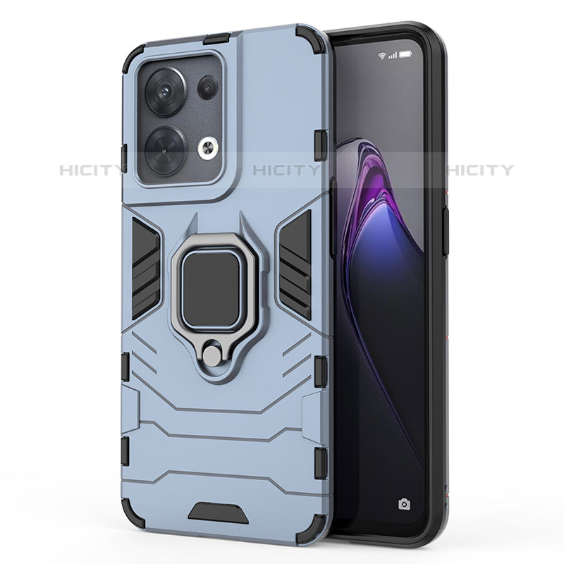 Funda Bumper Silicona y Plastico Mate Carcasa con Magnetico Anillo de dedo Soporte para Oppo Reno9 Pro 5G Azul