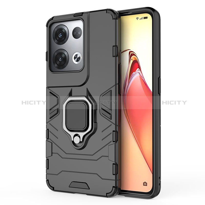 Funda Bumper Silicona y Plastico Mate Carcasa con Magnetico Anillo de dedo Soporte para Oppo Reno9 Pro+ Plus 5G