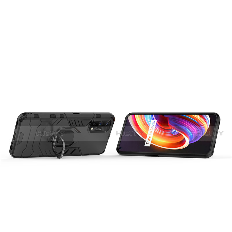 Funda Bumper Silicona y Plastico Mate Carcasa con Magnetico Anillo de dedo Soporte para Realme 7 Pro