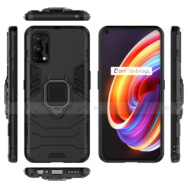 Funda Bumper Silicona y Plastico Mate Carcasa con Magnetico Anillo de dedo Soporte para Realme 7 Pro