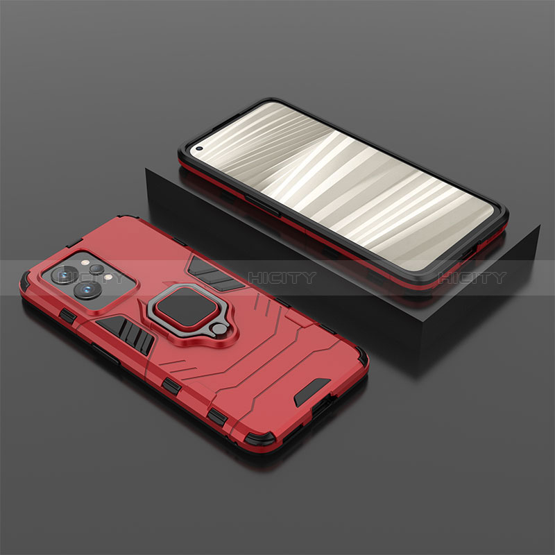 Funda Bumper Silicona y Plastico Mate Carcasa con Magnetico Anillo de dedo Soporte para Realme GT2 Pro 5G Rojo