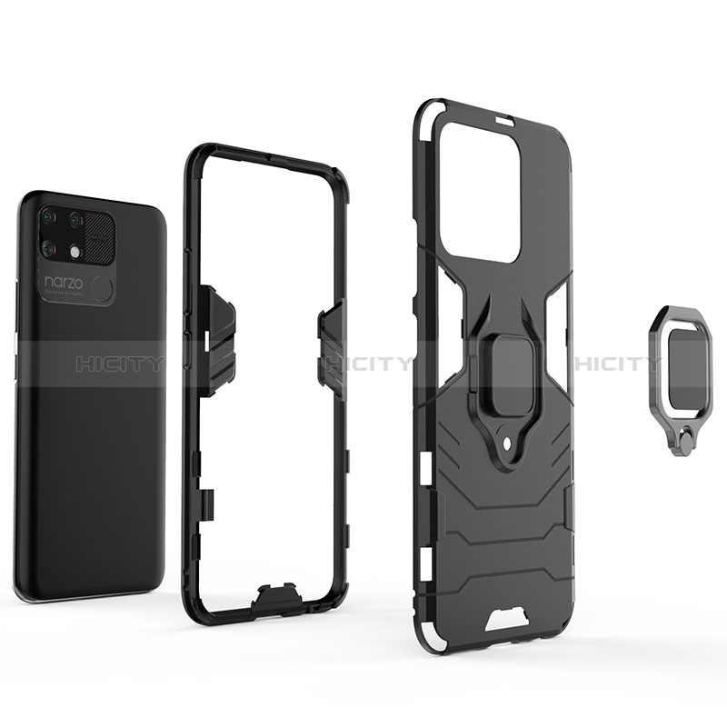 Funda Bumper Silicona y Plastico Mate Carcasa con Magnetico Anillo de dedo Soporte para Realme Narzo 50A