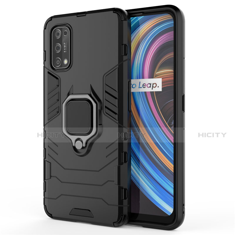 Funda Bumper Silicona y Plastico Mate Carcasa con Magnetico Anillo de dedo Soporte para Realme V15 5G Negro