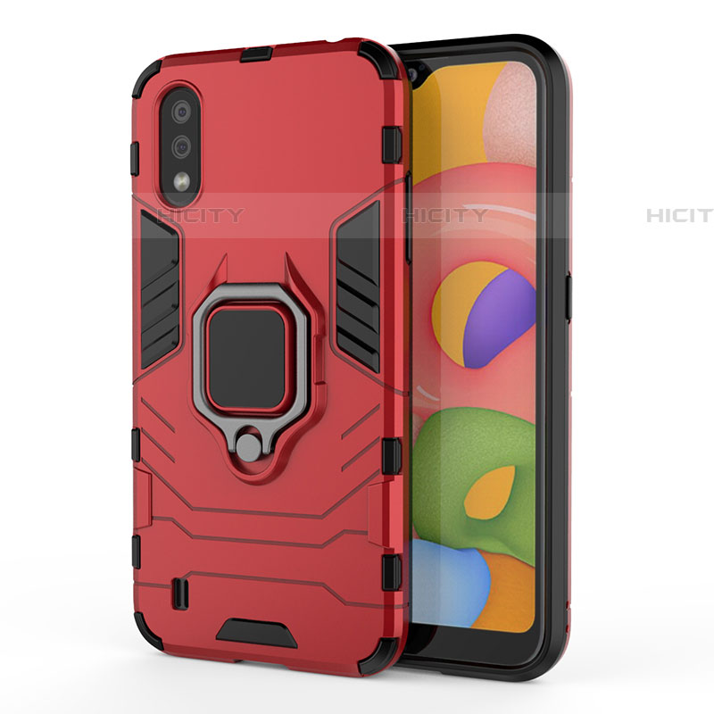 Funda Bumper Silicona y Plastico Mate Carcasa con Magnetico Anillo de dedo Soporte para Samsung Galaxy A01 SM-A015 Rojo