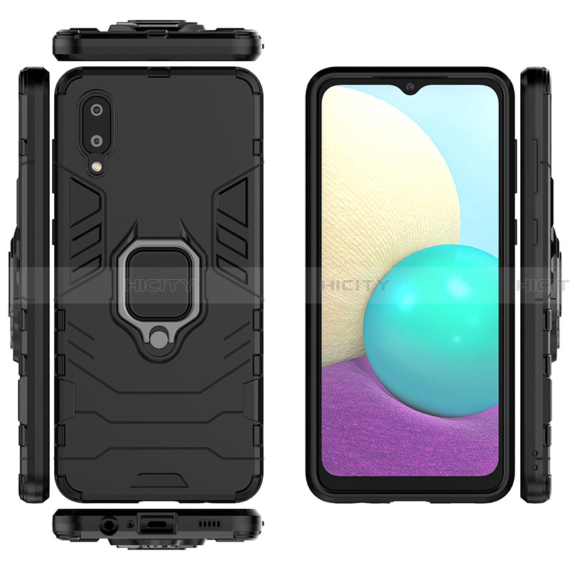 Funda Bumper Silicona y Plastico Mate Carcasa con Magnetico Anillo de dedo Soporte para Samsung Galaxy A02