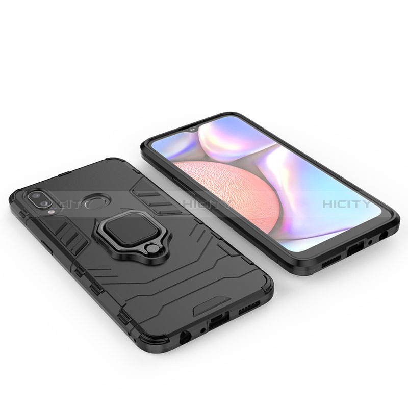 Funda Bumper Silicona y Plastico Mate Carcasa con Magnetico Anillo de dedo Soporte para Samsung Galaxy A10s Negro