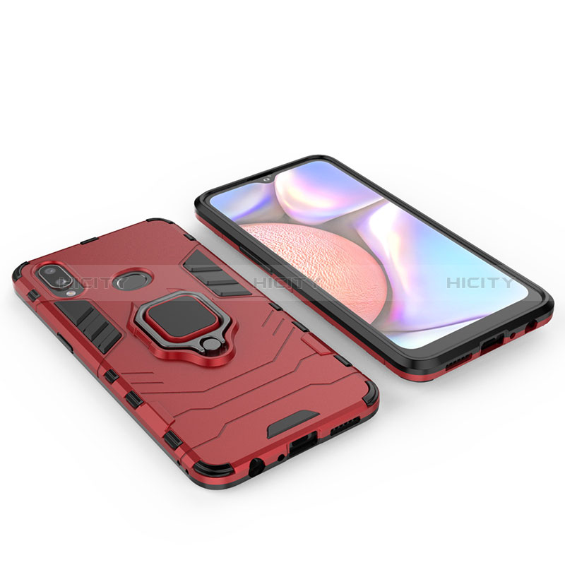 Funda Bumper Silicona y Plastico Mate Carcasa con Magnetico Anillo de dedo Soporte para Samsung Galaxy A10s Rojo