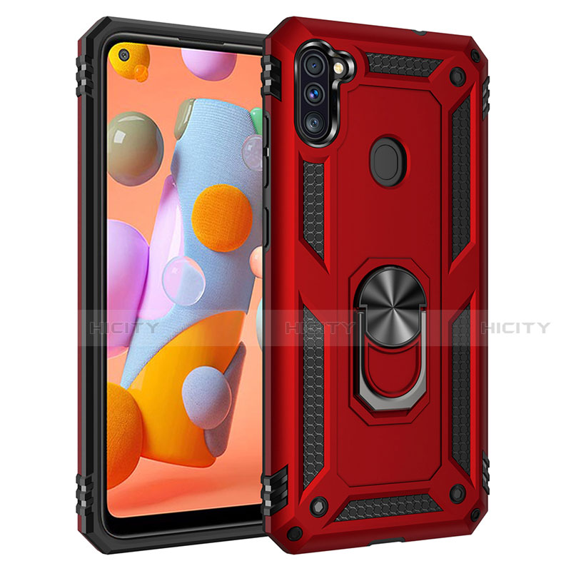 Funda Bumper Silicona y Plastico Mate Carcasa con Magnetico Anillo de dedo Soporte para Samsung Galaxy A11 Rojo