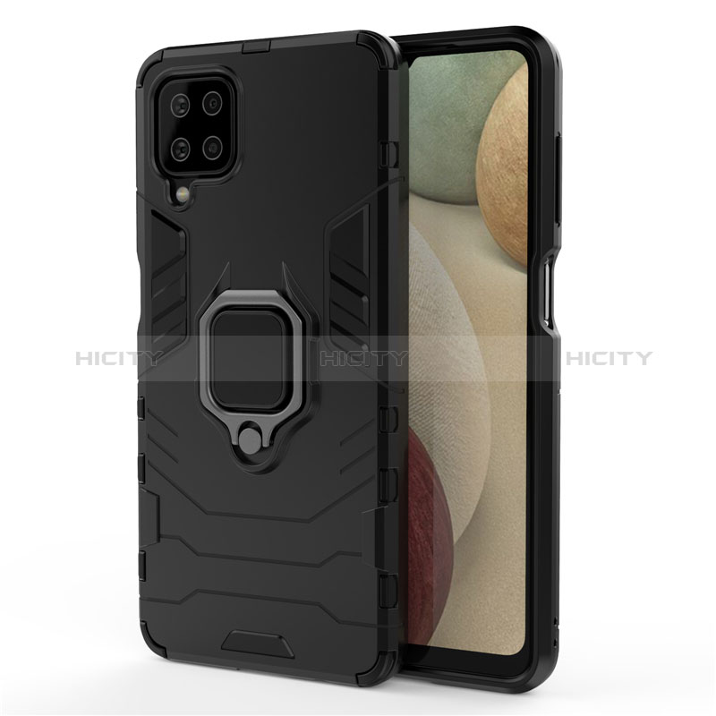 Funda Bumper Silicona y Plastico Mate Carcasa con Magnetico Anillo de dedo Soporte para Samsung Galaxy A12 5G Negro