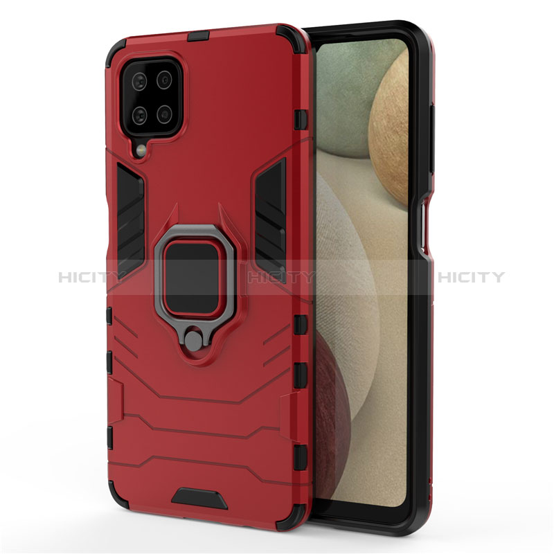 Funda Bumper Silicona y Plastico Mate Carcasa con Magnetico Anillo de dedo Soporte para Samsung Galaxy A12 5G Rojo